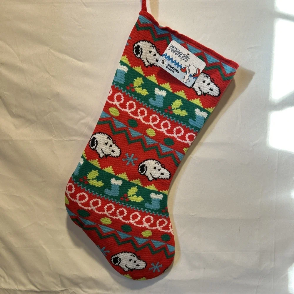 NEW Peanuts SNOOPY 75TH Anniversary 18in Red Fine Cable Knit‎ Christmas Stocking